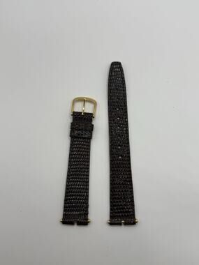 16mm KREISLER Genuine Lizard Black NOS Vintage Watch Band & Gold Buckle